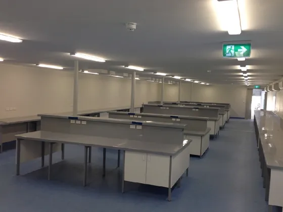 Emergency and exit lighting installed in a commercial building